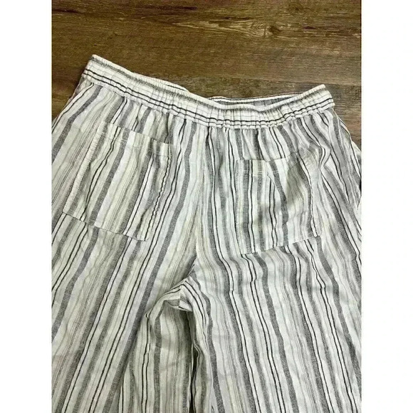 Casa Cabana Linen Pants Women Sz M Cropped Wide Leg Summer Striped Beach Relaxed - Picture 8 of 10